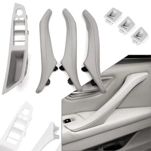 7Pcs Door Trim Pull Handle Real Leather For BMW 5 Series F10 F11 F18 2010-17 LHD - Foto 1 di 3