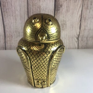 Vintage Hand Made Lacquered Gold And Black Owl Lidded Box  5.5" - Picture 1 of 7