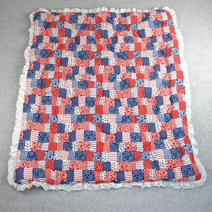 Babybett Decke Handarbeit rot weiß blau kariert weißer Rücken 32 1/2"x39" Kinderzimmer - Bild 1 von 10