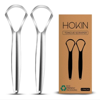 Tongue Scraper for Adults by HOKIN (2Pcs) Stainless Steel, Reduce Bad Breath