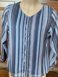 Christopher&Banks Damen Bluse Langarm Blau Vertikal Gestreift Gr. PXL Neu mit Etikett - Bild 1 von 2