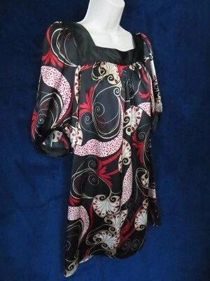 Mini Vestido Negro Rojo Satinado Psicodélico Paisley Bisou Puff Mod Años 60 Retro Go Go 5 Foto 1 de 4