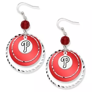 Licensed Philidelphia Phillies DANGLE EARRINGS Logoart. 1 1/4" Diameter - Picture 1 of 1