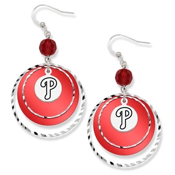 Licensed Philidelphia Phillies DANGLE EARRINGS Logoart.  1 1/4" Diameter - Image 1 of 1