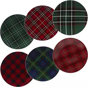 22925SET6 Christmas Plaid 10.75" Dinner Plate, Set of 6 Assorted Designs, One Si - Picture 1 of 2