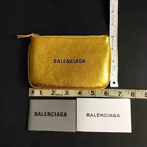 BALENCIAGA Gold Metallic Calfskin Pouch NWT change money - Picture 1 of 4