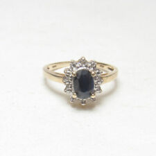 Estate 10K Yellow Gold 0.60 Ct Natural Oval Blue Sapphire and Diamond Ring