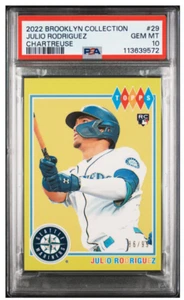 2022 Topps Brooklyn Collection Julio Rodriguez RC Chartreuse /99 #29 PSA 10 - Foto 1 di 2
