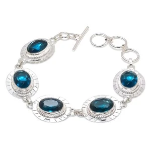 London Blue Topaz Gemstone 925 Sterling Silver Handmade Jewelry Bracelet Sz 7-8" - Picture 1 of 1