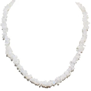CHARGED Rainbow Moonstone Crystal Chip 18" Necklace + Baby Selenite Puffy Heart - Picture 1 of 9