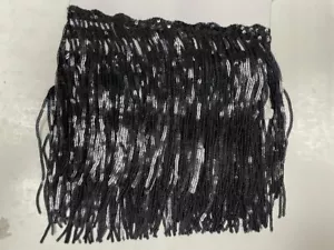 SEQUINS FRINGE 7 INCH SOLD BY 1 YARD BLACK - Picture 1 of 4