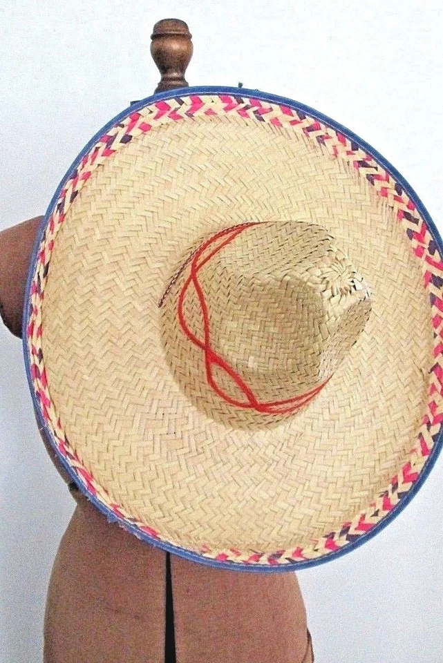 Vtg 19" MEXICAN Sombrero CINCO DE MAYO HALLOWEEN Costume Party Decor STRAW HAT - Image 1 of 4