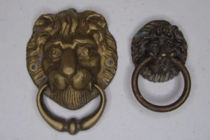 2 Antique Vintage Brass Bronze Lion Head Drop Ring Drawer Pull Furniture - Picture 1 of 6