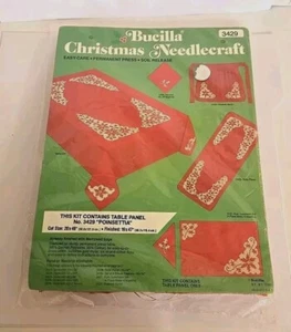 Bucilla Christmas Needle Craft Poinsettia Tablecloth Kit Red NOS Vintage #3425 - Picture 1 of 3