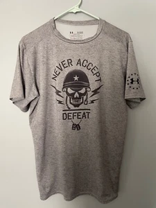 Under Armour Youth Shirt Size XL Compression Skull Never Accept Defeat Heatgear - Picture 1 of 3