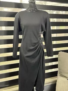 M.J. Carroll Vintage 80s Long Black Dress Women’s Size Small Gold Studs Stretch - Bild 1 von 13