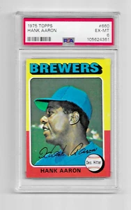 Tarjeta de béisbol 1975 Topps #660 Hof Hank Aaron PSA 6 NQ MLB Milwaukee Brewers - Imagen 1 de 5