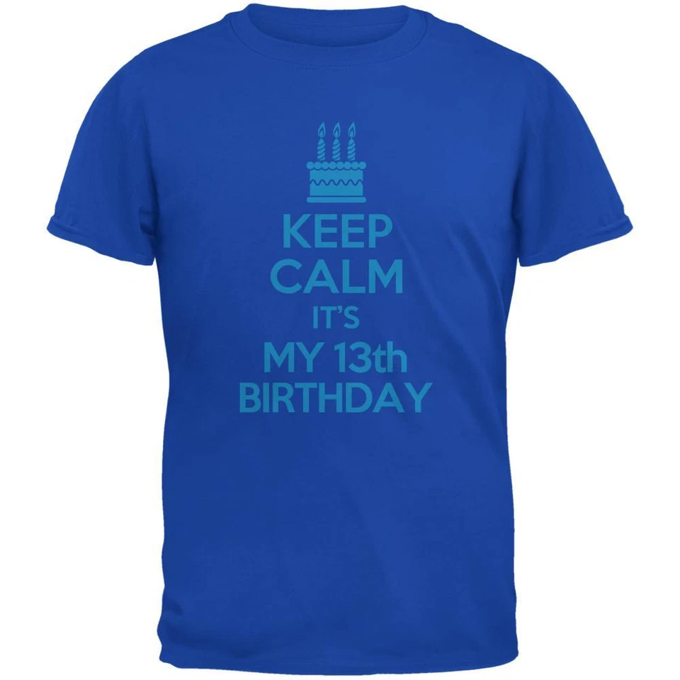 Keep Calm 13th Birthday Boy Royal Youth T-Shirt - Image 1 of 1