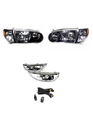 Conjunto de faróis de neblina de canto para 00 02 Toyota Corolla preto lâmpadas JDM - Imagem 1 de 4