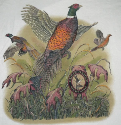 Camiseta EDDIE BAUER vintage 80S 90S feita nos EUA FAISÃO PÁSSARO ANIMAL LOJA DE ESPORTES L/S - Imagem 1 de 3