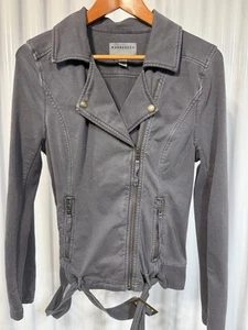 Anthropologie Marrakech Moto Jacket Womens Med Gray Cotton Stretch Crop Denim - Picture 1 of 4