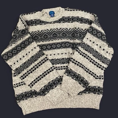 Suéter tejido vintage a rayas Towncraft para hombre años 90 manga larga talla XL Foto 1 de 4