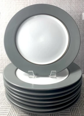 Prato de jantar Pfaltzgraff GRAYSON cinza aro carvão branco ótimo estado - Imagem 1 de 4