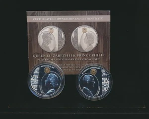 Tristan da Cunha: 2017 Crown Silver Proof QEII & Prince Philip Pair Cert No. 001 - Picture 1 of 2