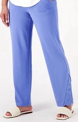 Isaac Mizrahi Live! Women's Knit Pants with Eyelet Trim Blue Tide XS A605063 - Image 1 of 2