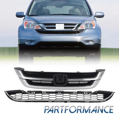 Chrome Front Bumper Upper & Lower Grille For 2010 2011 Honda CRV 71121-SWN-H11 - Imagem 1 de 4