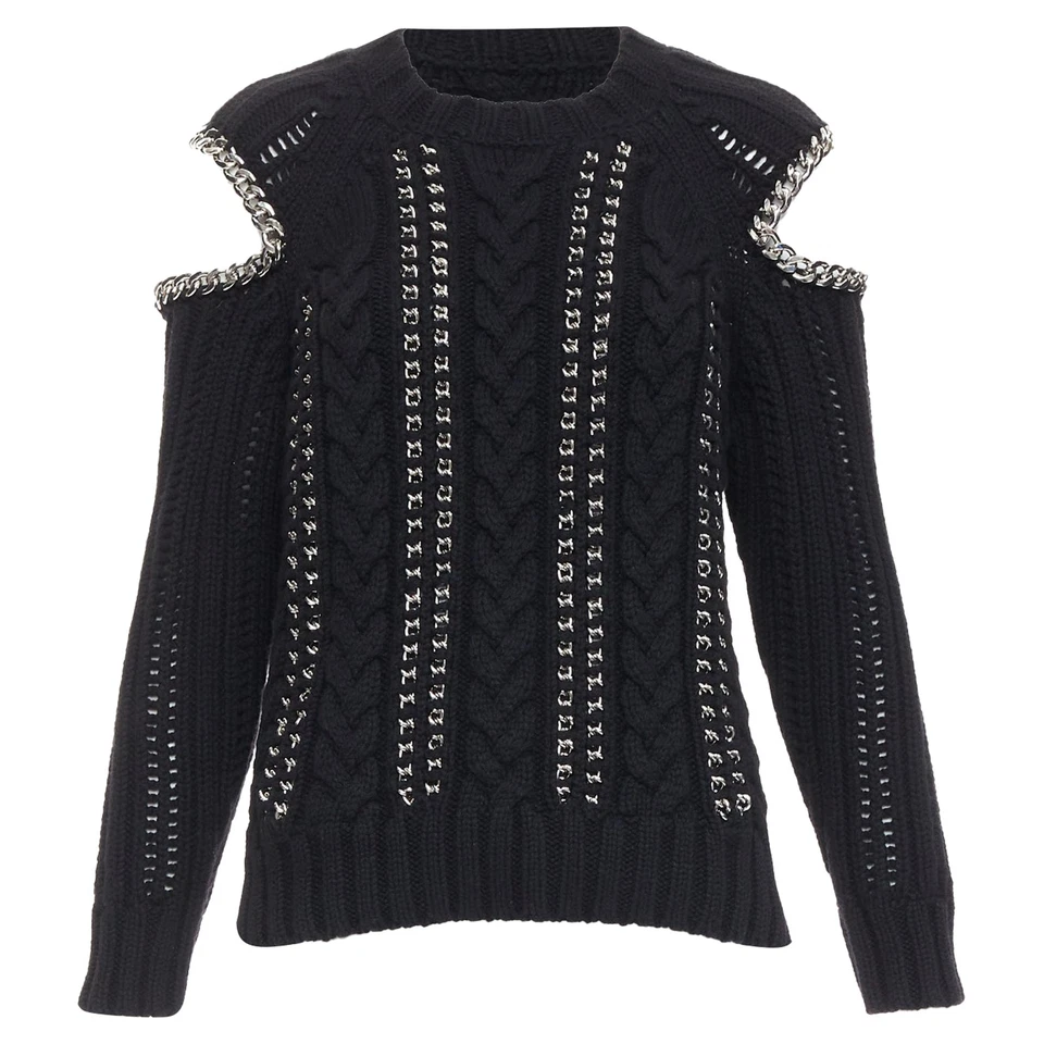 Suéter Alexander Mcqueen Cadena Cachemira Hombro Frío Mujer Negro S Foto 1 de 4