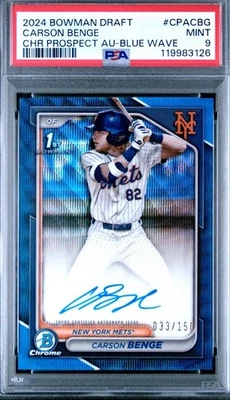 CARSON BENGE PSA 9 2024 BOWMAN CHROME DRAFT BLUE WAVE REFRACTOR AUTO 33/150 - image 1 of 2