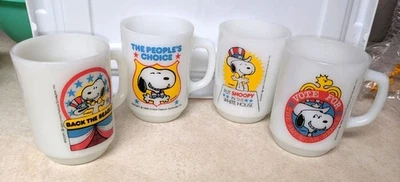 ¡SNOOPY para presidente! Juego de 4 tazas de vidrio de leche Anchor Hocking 1980 RARO COMPLETO Foto 1 de 4