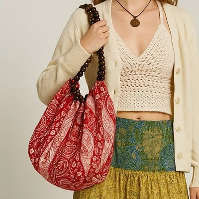 Vintage Y2K Purse Amici Hobo Bag Bead Straps Paisley Purse - Image 1 of 4