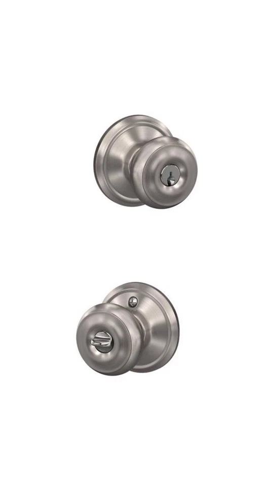 Cerradura de puerta de entrada con llave Schlage F51 GEO 619 georgiana de níquel satinado Foto 1 de 4