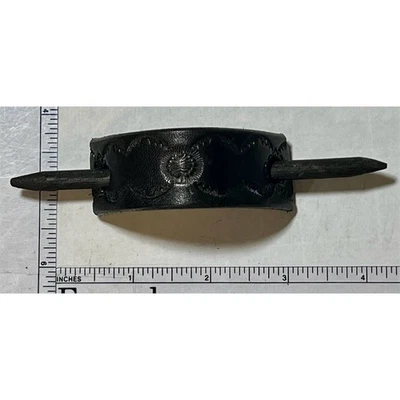 Handmade Leather Hair Slide with Wooden Stick Black Boho Unisex Retroo - Image 1 of 3