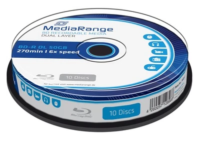 MediaRange MR507 BD-R DL 50GB 6x (10) Cake Box once writable Cake 10 Labelled - Bild 1 von 3
