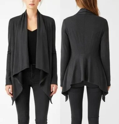 Acogedor cárdigan Andrea Jovine para mujer gris oscuro chal cuello delantero abierto talla XS Foto 1 de 4