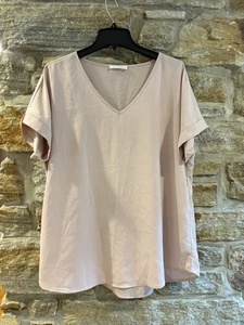 Zenana Blush Pink Crepe V-neck Top Blouse Size XL Short Sleeves - Picture 1 of 4