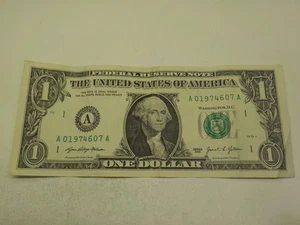 7 JUN 1974 or JUL 6, 1974, DUAL BIRTHDAY NOTE A 01974607 A 1$ Dollar Bill - Picture 1 of 4