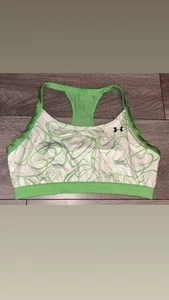 Sujetador deportivo Under Armour talla mediana blanco verde estampado Heatgear atlético  - Imagen 1 de 7