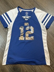 Majestic Colts Jersey Womens Large Andrew Luck #12 NFL Football Lace Up Shirt - Picture 1 of 8