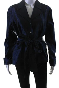 JS Collections Womens Collared Long Sleeve Button Up Blouse Top Navy Size 14 - Picture 1 of 5