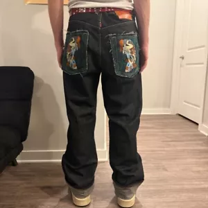Y2K Selvedge Red Monkey Company Martin Ksohoh Baggy Embroidered Jeans 40 x 34 - Bild 1 von 8