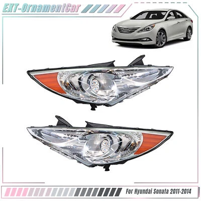 Halogen Headlights Pair For Hyundai Sonata 2011-2014 Chrome Housing Amber Corner - Image 1 of 4