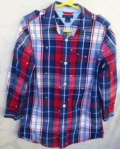 Tommy Hilfiger Plaid Long Sleeve Button Down Shirt Girls Size 5 - Picture 1 of 13