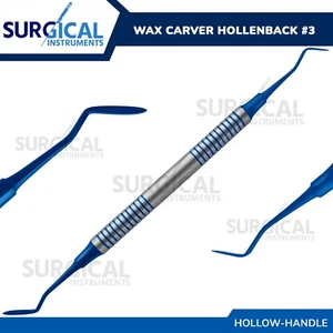 Blue Titanium Tips Wax Hollenback Carver #3 with Hollow Handle German Grade - Picture 1 of 8