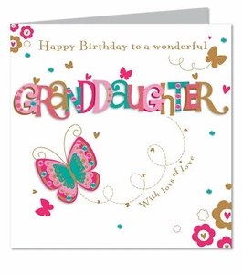 Wonderful Granddaughter - Die Cut Butterfly Large Luxury Handmade Birthday Card - Picture 1 of 1
