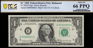 1969 $1 FRN E00000800A P.C.G.S #66PPQ - Picture 1 of 3