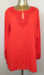 Chico's Red Beaded Top Womens Size 2 Chest 45 Side Slits 3/4 Sleeve 213-34309 - Picture 1 of 6